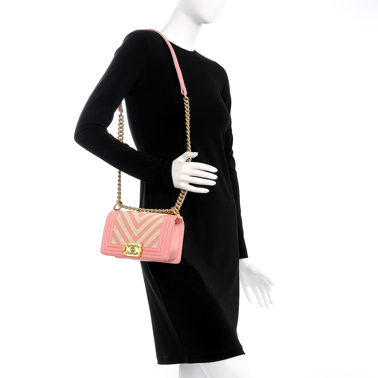 Chanel Fabric Chevron Braided Small Boy Flap Pink Ivory 2 of 9