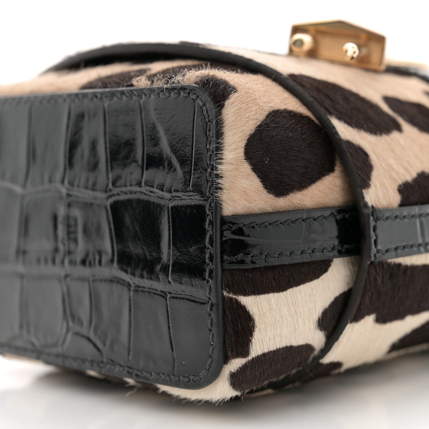 Givenchy Pony Calfskin Micro Leopard Print Shark Lock Bucket Bag Black Beige 10 of 10