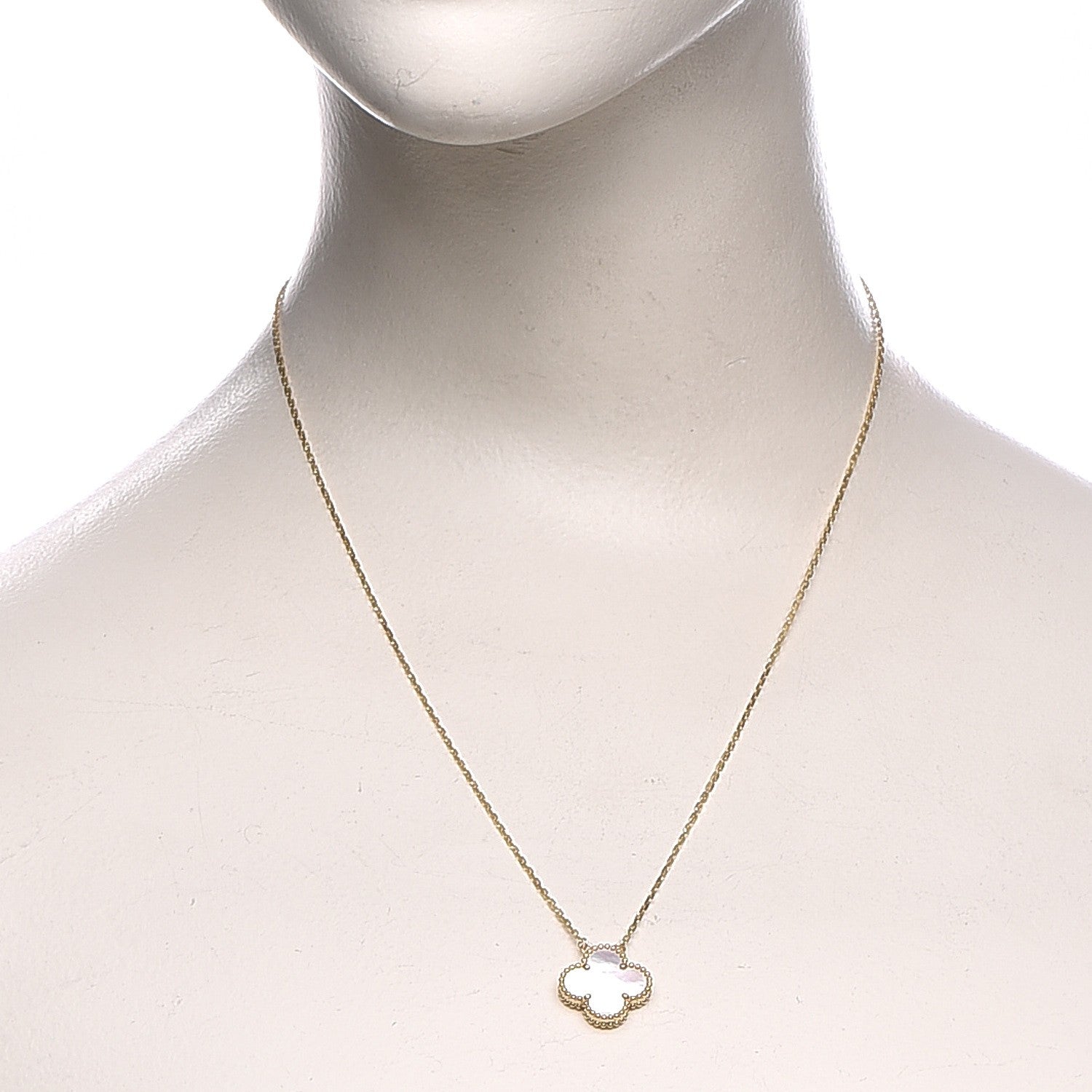 Van Cleef & Arpels 18K Yellow Gold Mother of Pearl Vintage Alhambra Pendant Necklace 2 of 9