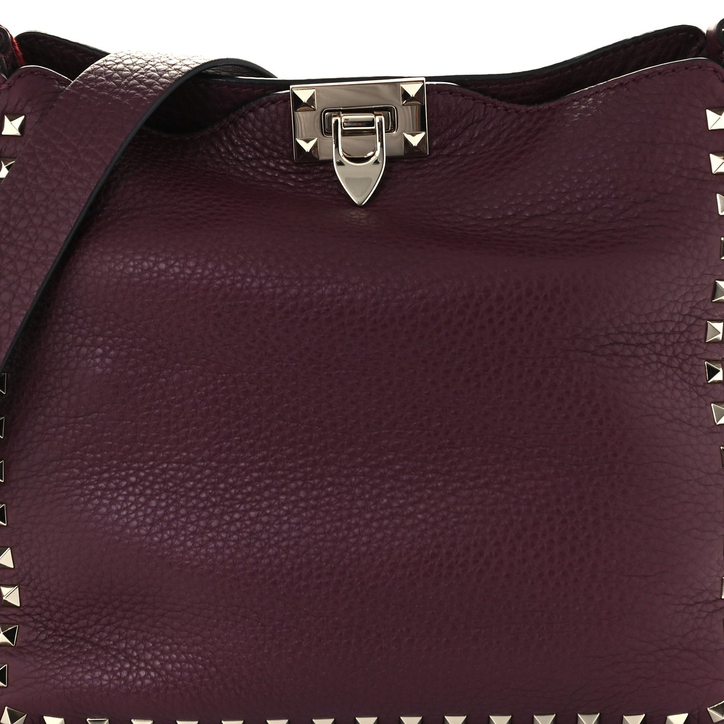 Pebbled Calfskin Small Rockstud Flip-Lock Messenger Bag Vinaccia