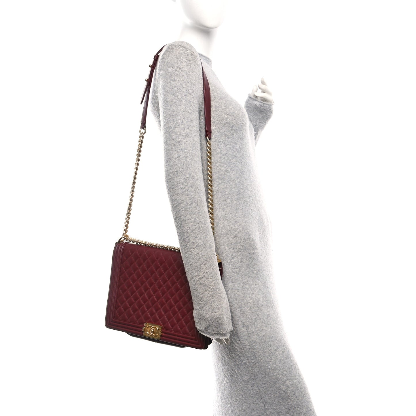 Lambskin Quilted Large Boy Flap Dark Red