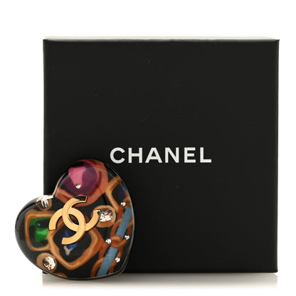 Chanel Resin Crystal CC Heart Brooch Black Multicolor 4 of 4