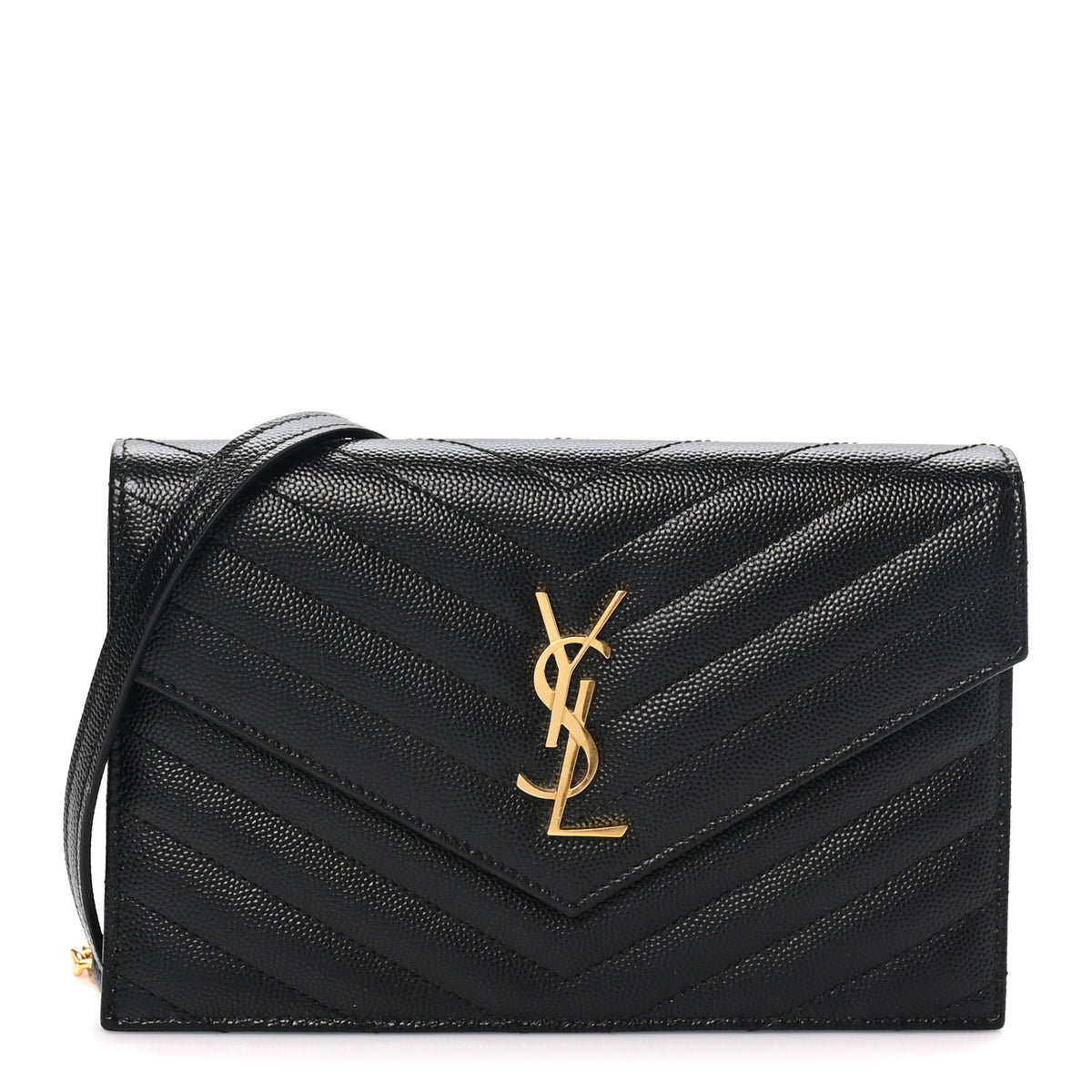 Saint Laurent Grain De Poudre Matelasse Chevron Monogram Envelope Chain Wallet Black 1 of 10