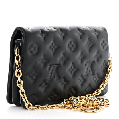 Louis Vuitton Lambskin Embossed Monogram Pochette Coussin Black 3 of 10