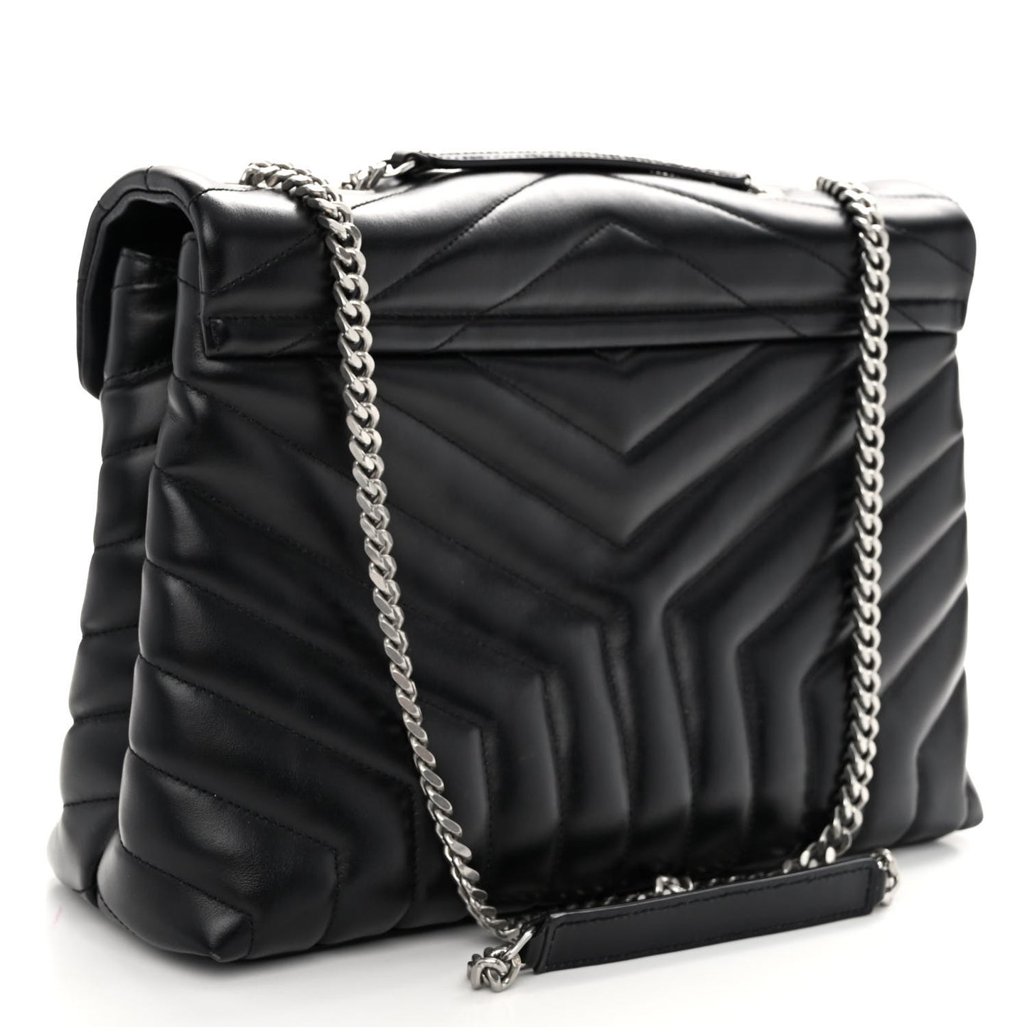 Calfskin Y Quilted Monogram Medium Loulou Chain Satchel Black