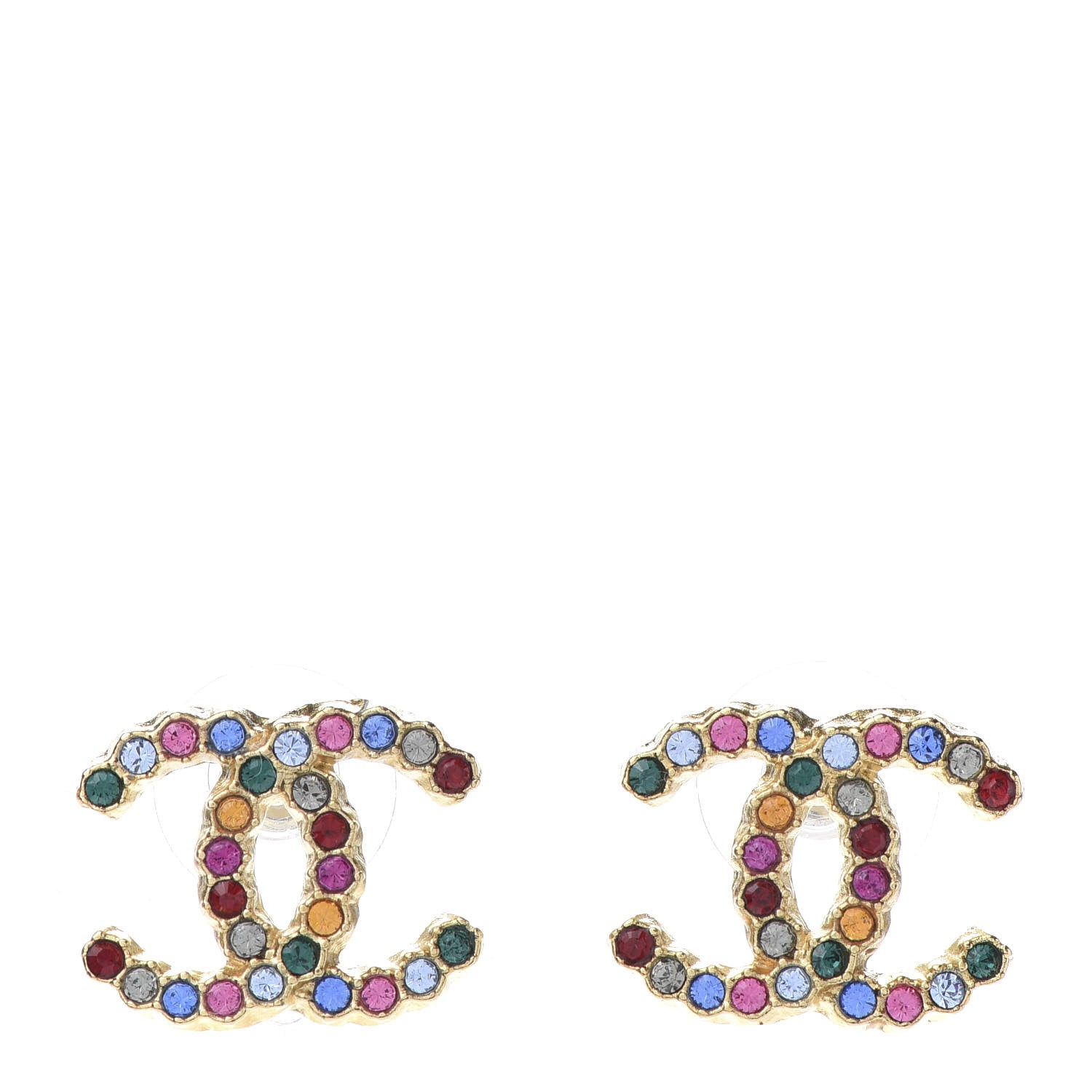 Chanel Crystal Over The Rainbow CC Earrings Gold Multicolor 1 of 5