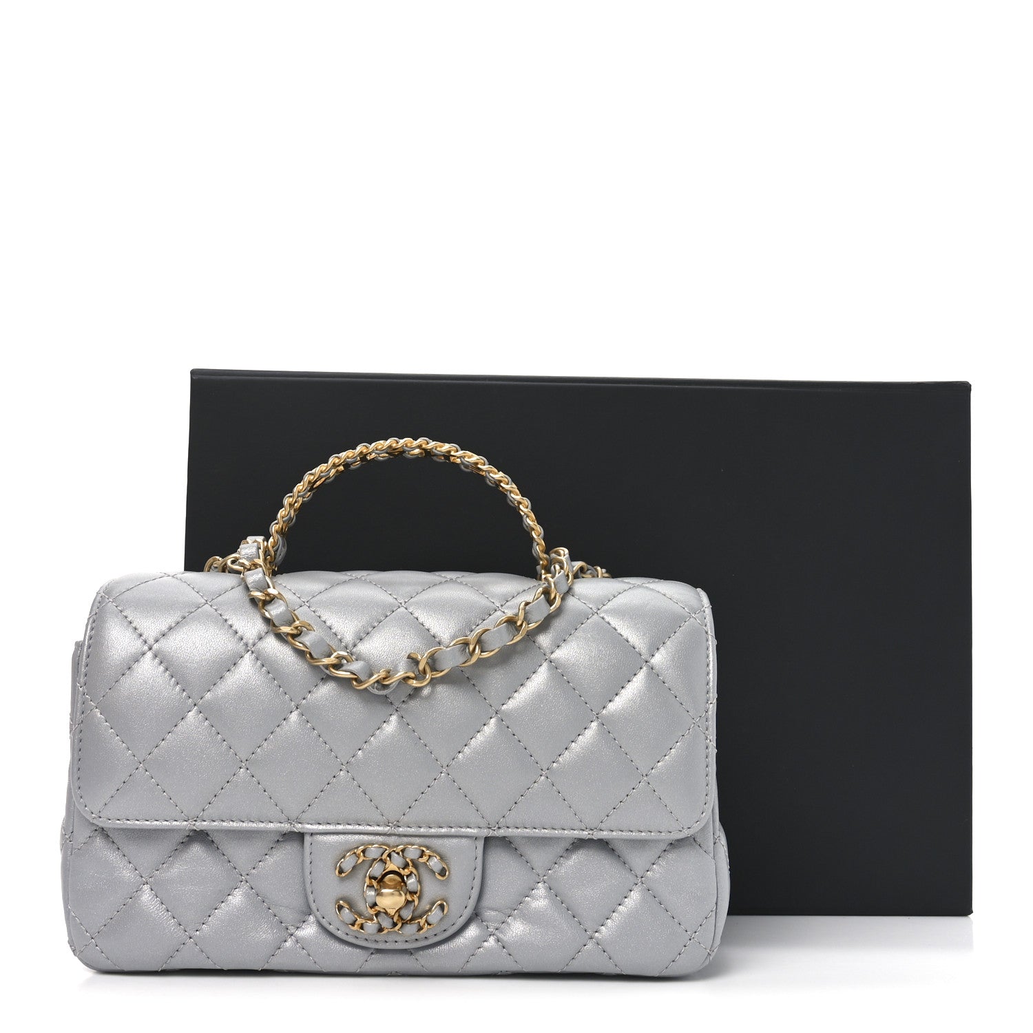 Chanel Metallic Lambskin Quilted Mini Strass On Top Flap Silvery 11 of 11
