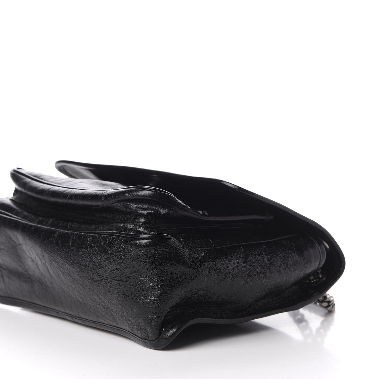 Crinkled Calfskin Matelasse Monogram Medium Niki Chain Satchel Black