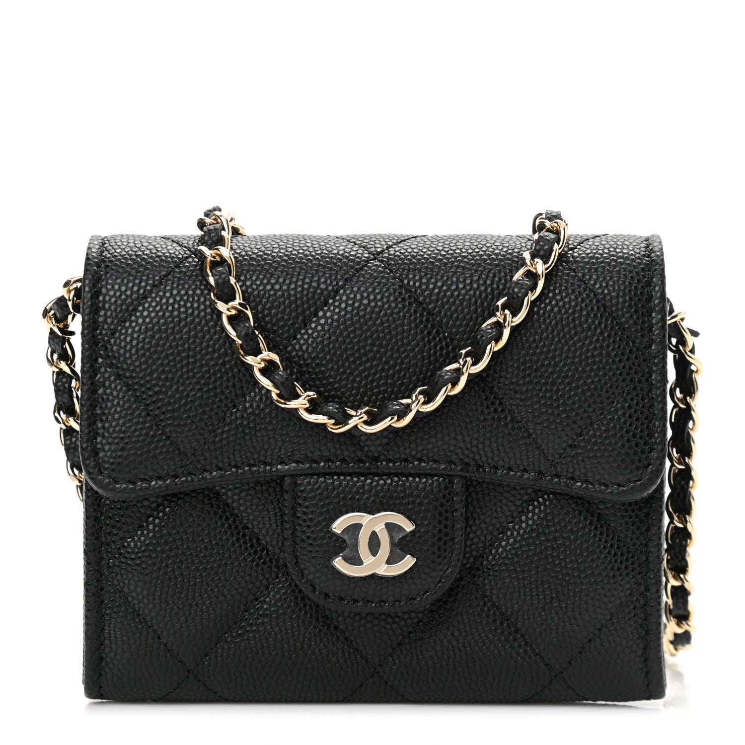 Chanel Caviar Quilted Flap Card Holder On Chain Black 1 of 12