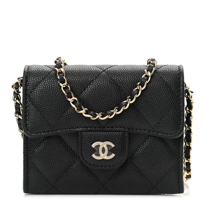 Chanel Caviar Quilted Flap Card Holder On Chain Black 1 of 12