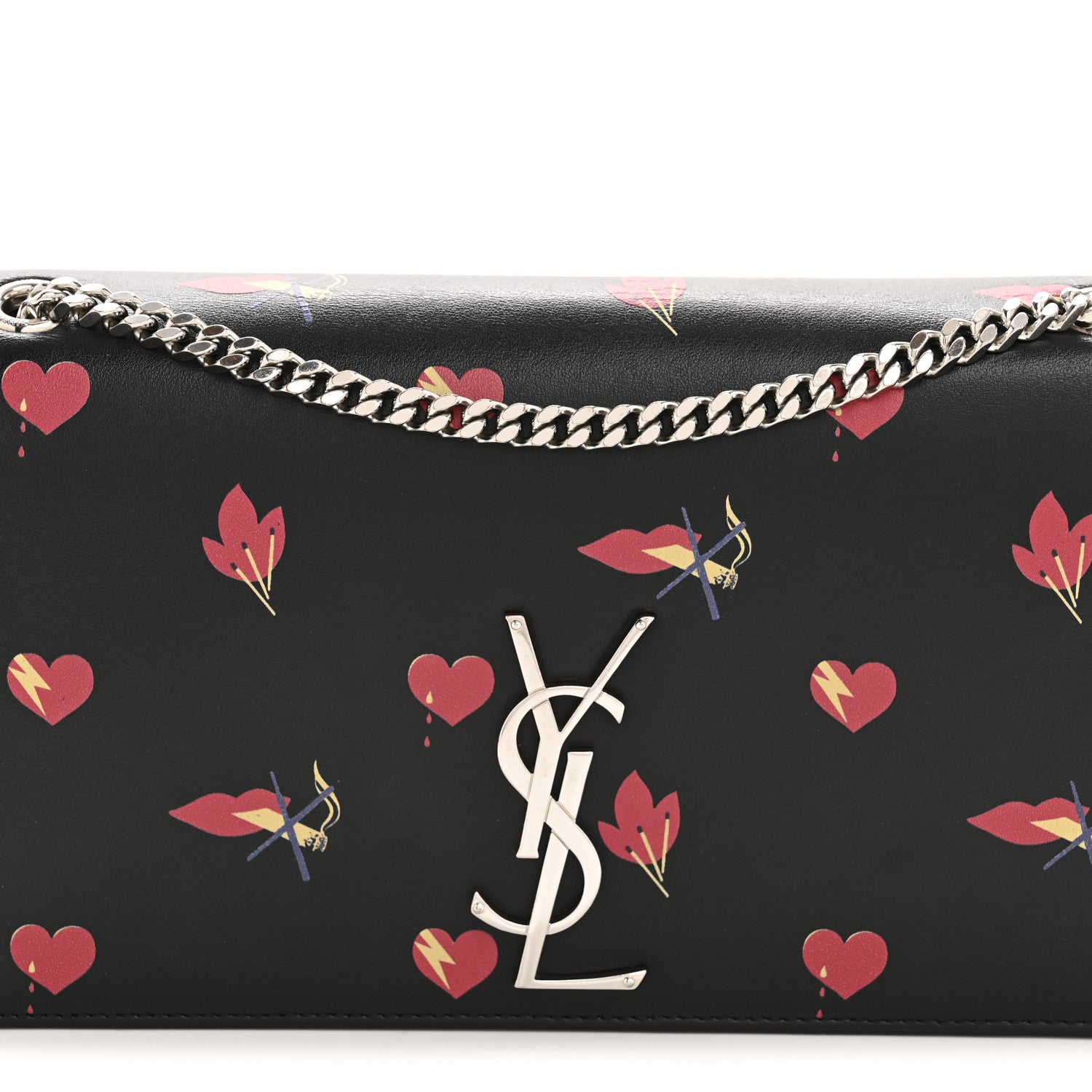 Saint Laurent Calfskin Medium Heart Bolts Monogram Kate Satchel Black 8 of 15