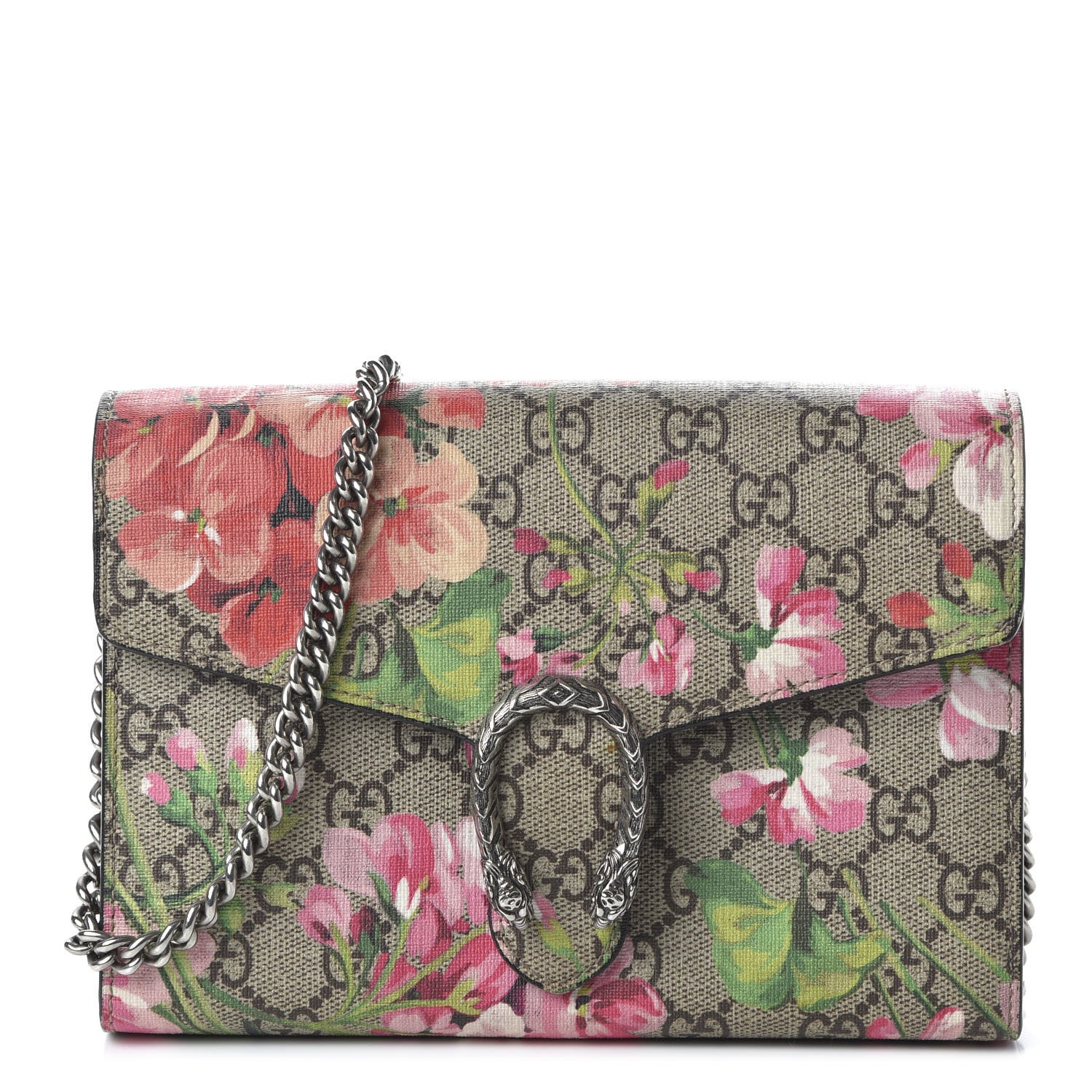 Gucci GG Supreme Monogram Blooms Mini Dionysus Chain Wallet Beige Multicolor Dry Rose 1 of 10