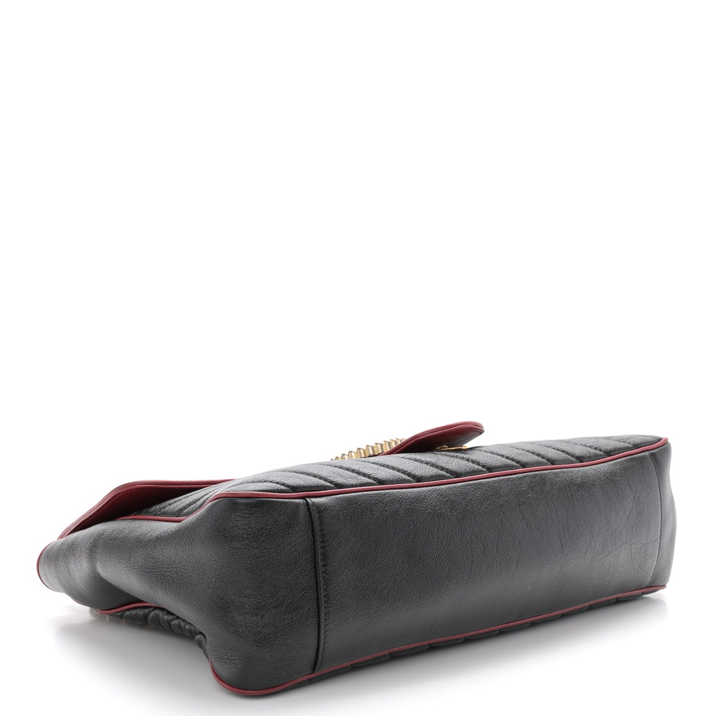 Vintage Effect Calfskin Matelasse Diagonal Large Torchon GG Marmont Shoulder Bag Black Romantic Cherry