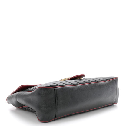 Gucci Vintage Effect Calfskin Matelasse Diagonal Large Torchon GG Marmont Shoulder Bag Black Romantic Cherry 4 of 12