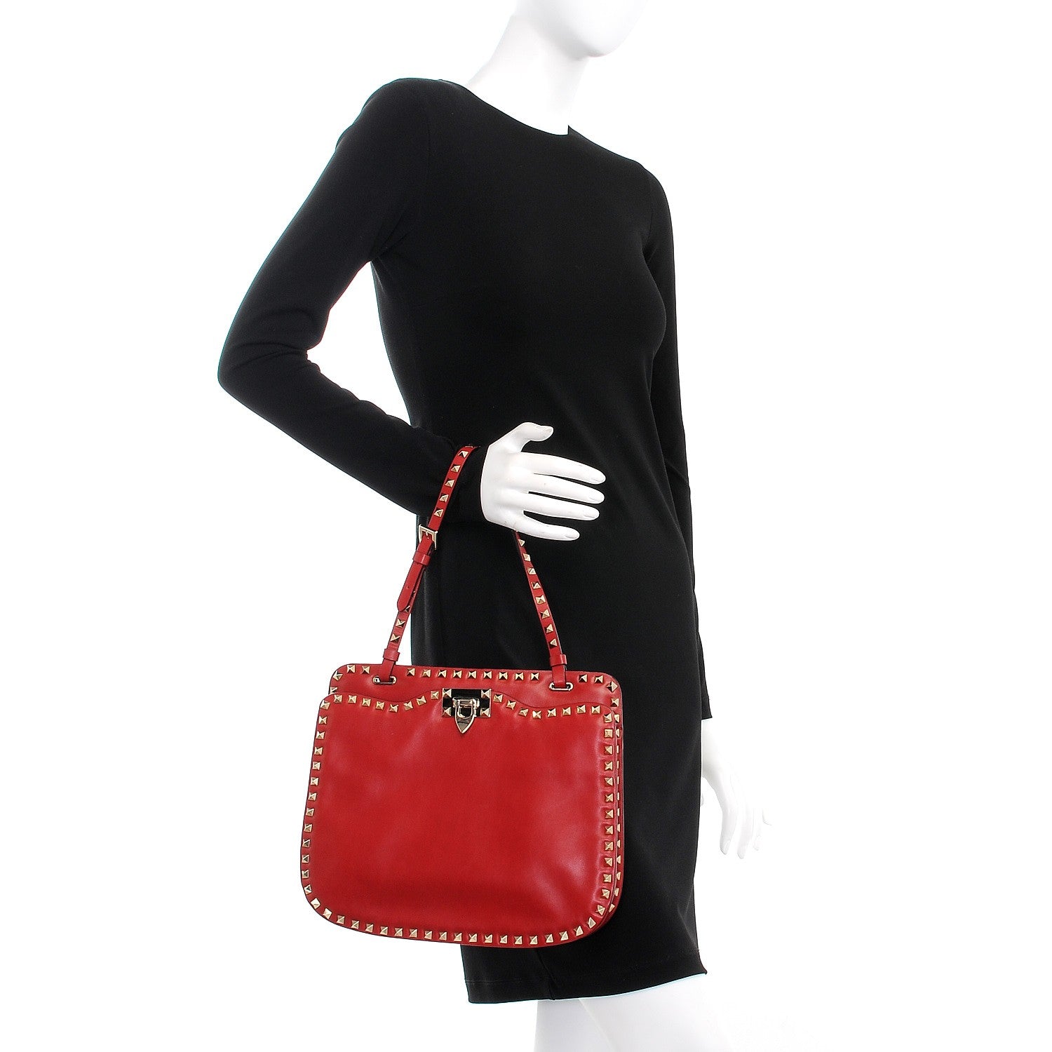 Valentino Garavani Vitello Rockstud Shoulder Satchel Red 2 of 8