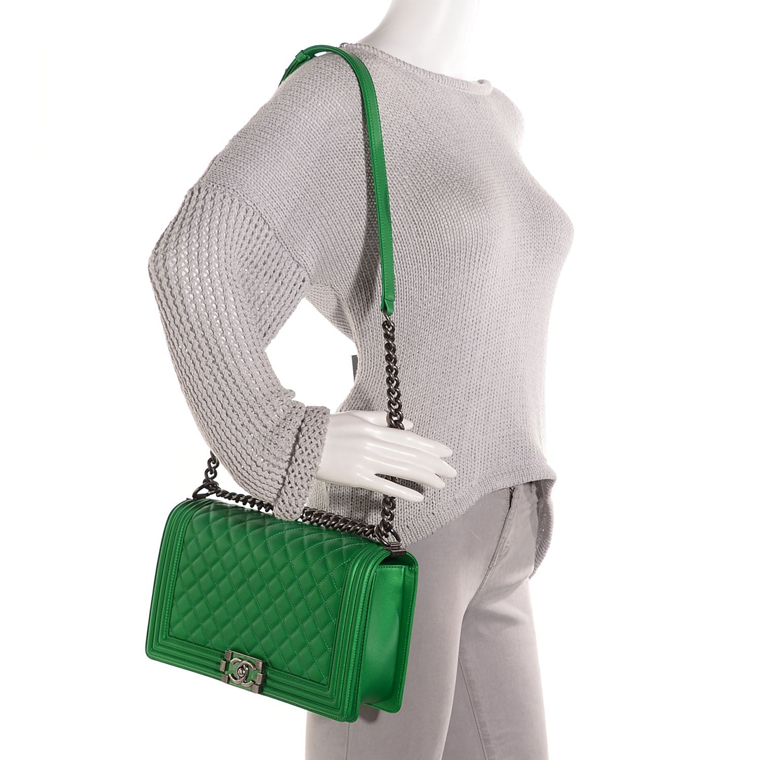 Chanel Metallic Calfskin Quilted Large Boy Flap Green 2 of 9
