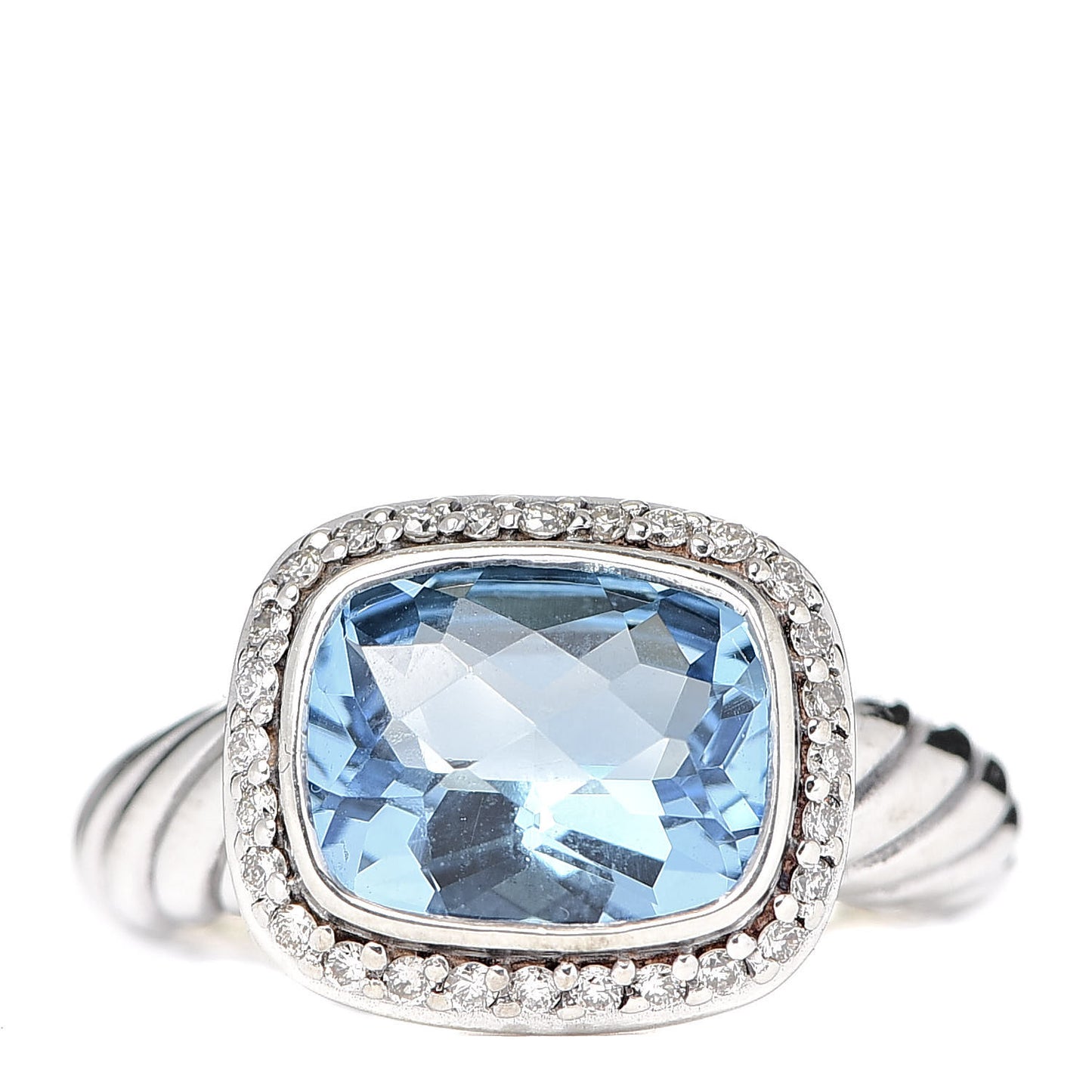 Sterling Silver Diamond Blue Topaz 10mm Noblesse Ring 52 6