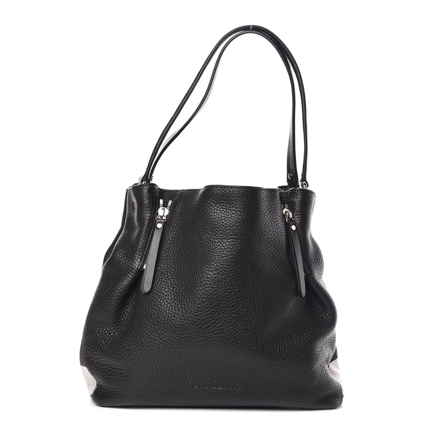 Burberry Grainy Calfskin House Check Medium Maidstone Black 1 of 9