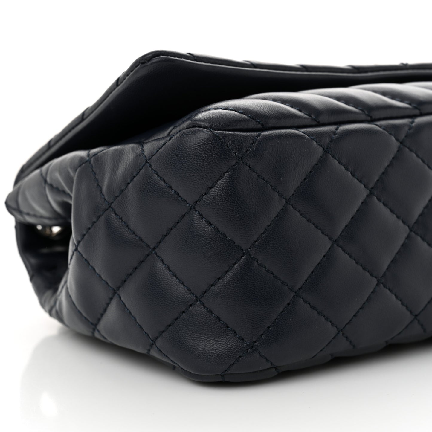 Lambskin Chevron Quilted Single Flap Navy Blue
