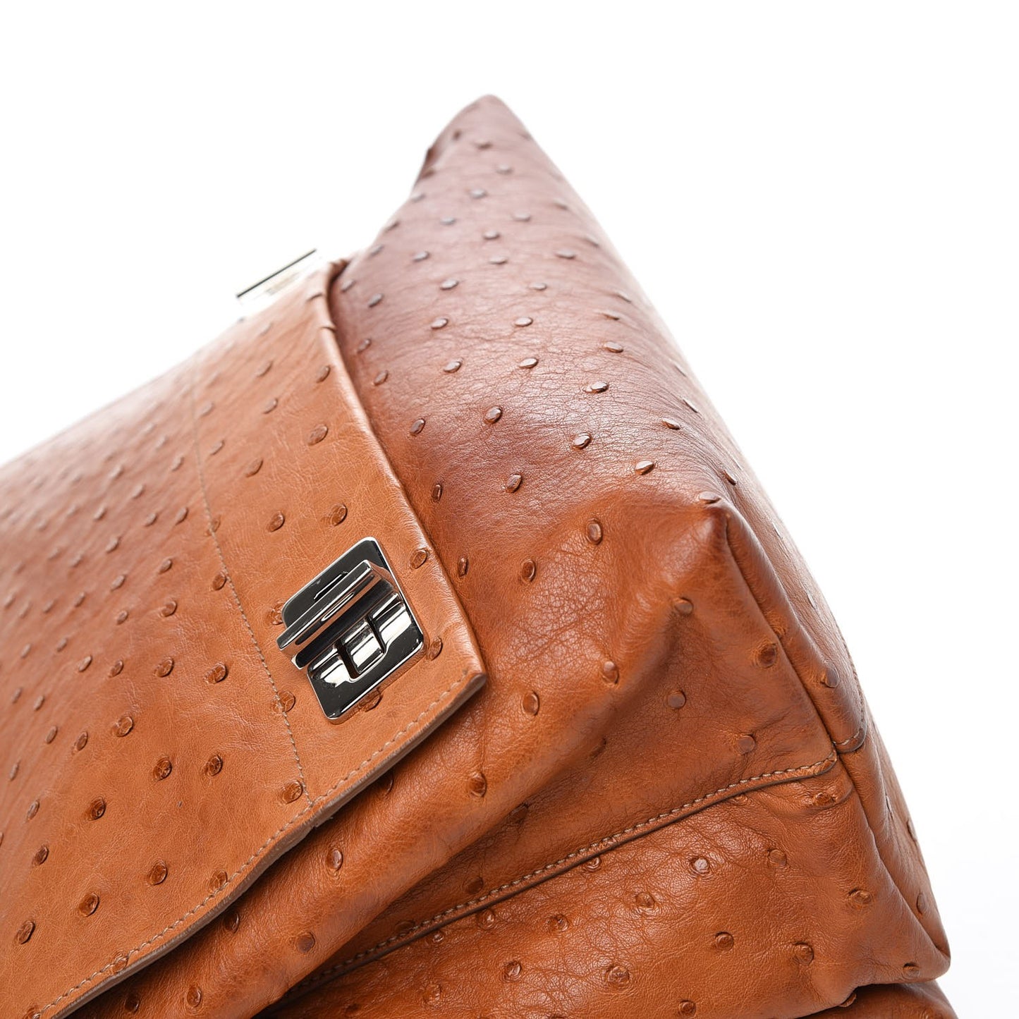 Ostrich Convertible Top Handle Tote Cognac