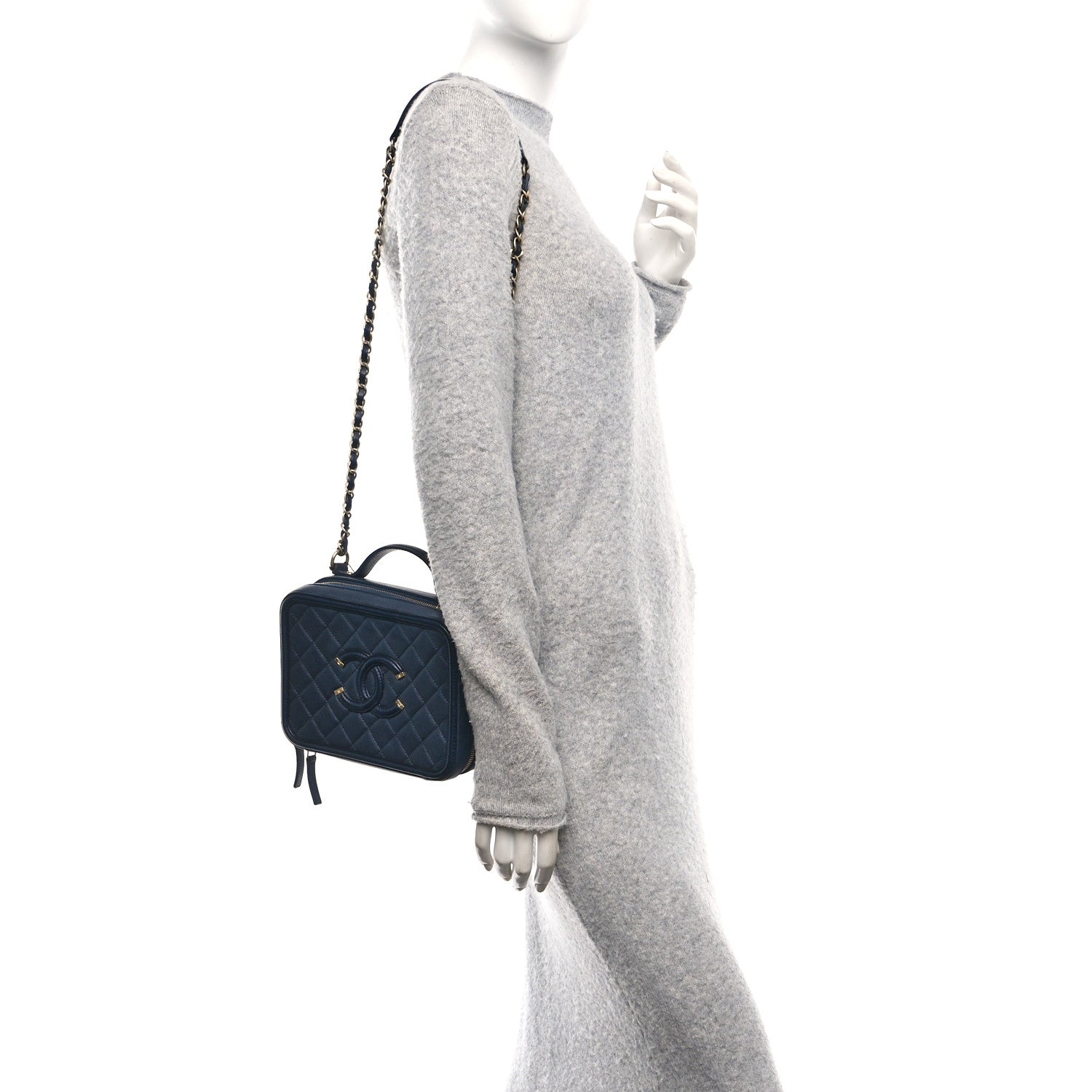 Chanel Caviar Quilted Medium CC Filigree Vanity Case Navy 2 of 10