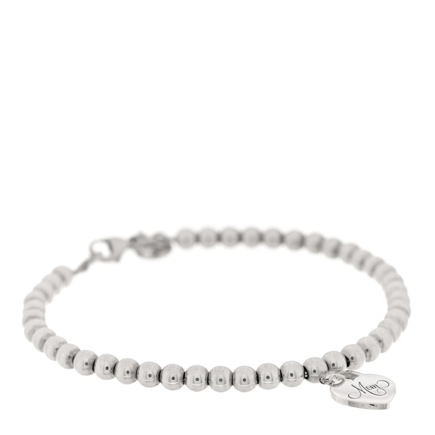 Sterling Silver 4mm Mom Heart Tag Bead Bracelet