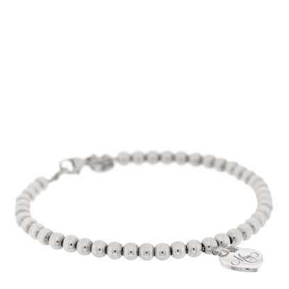 Tiffany Sterling Silver 4mm Mom Heart Tag Bead Bracelet 1 of 4