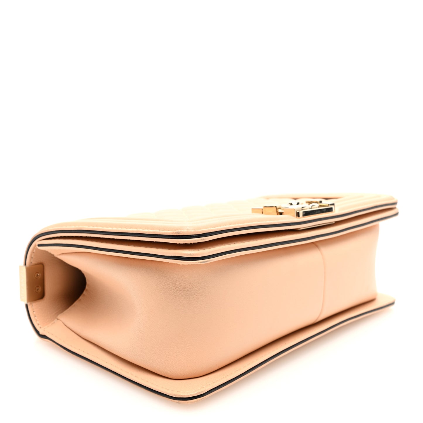 Calfskin Quilted Medium Top Handle Boy Flap Beige Clair