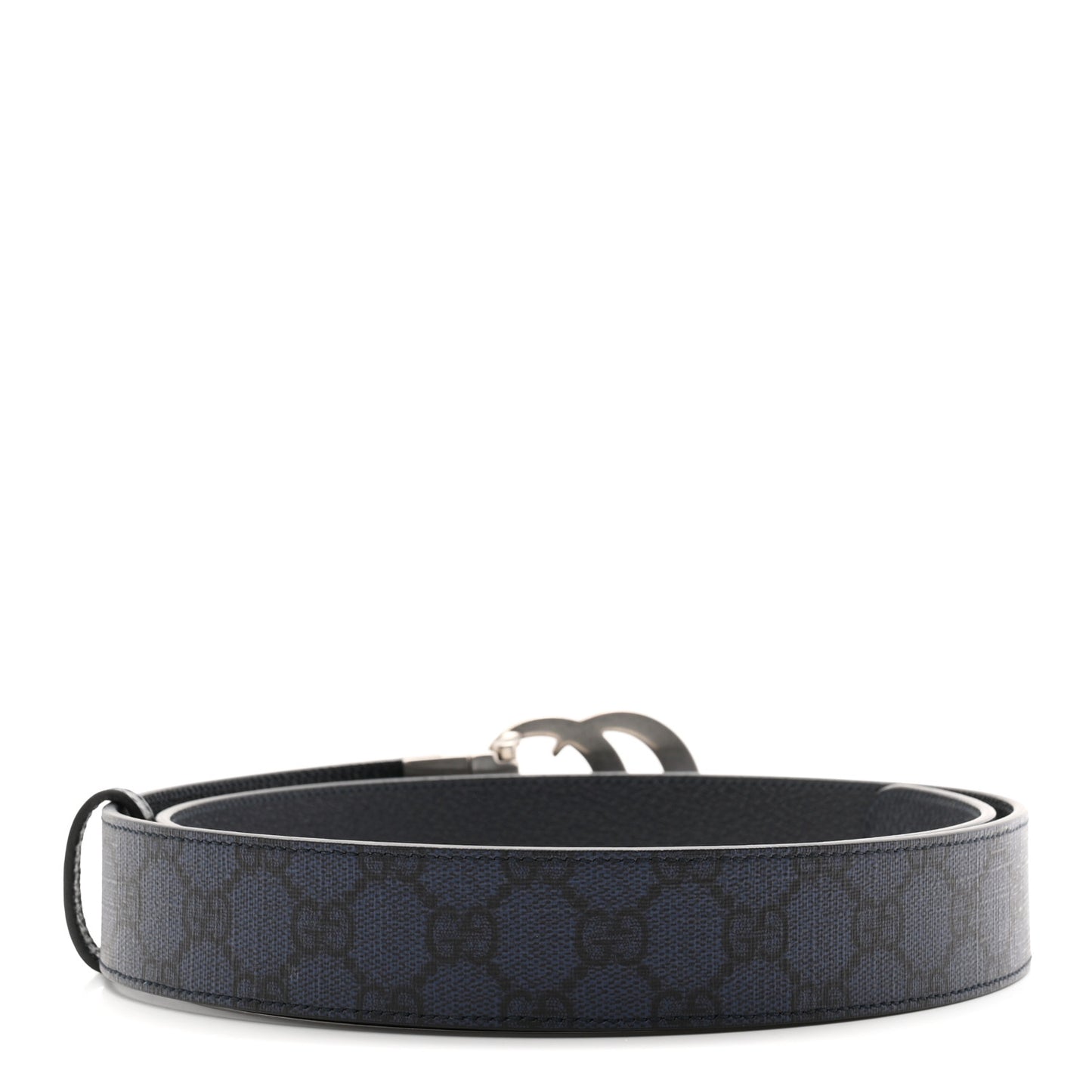 GG Supreme Monogram Plutone Calfskin Palladium Double G Reversible 37mm Belt 105 42 Black Blue