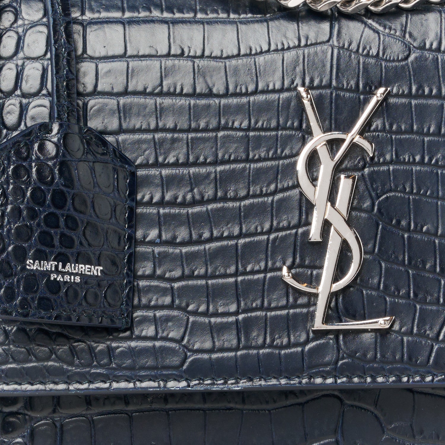 Saint Laurent Calfskin Crocodile Embossed Medium Monogram Sunset  Deep Marine 9 of 11