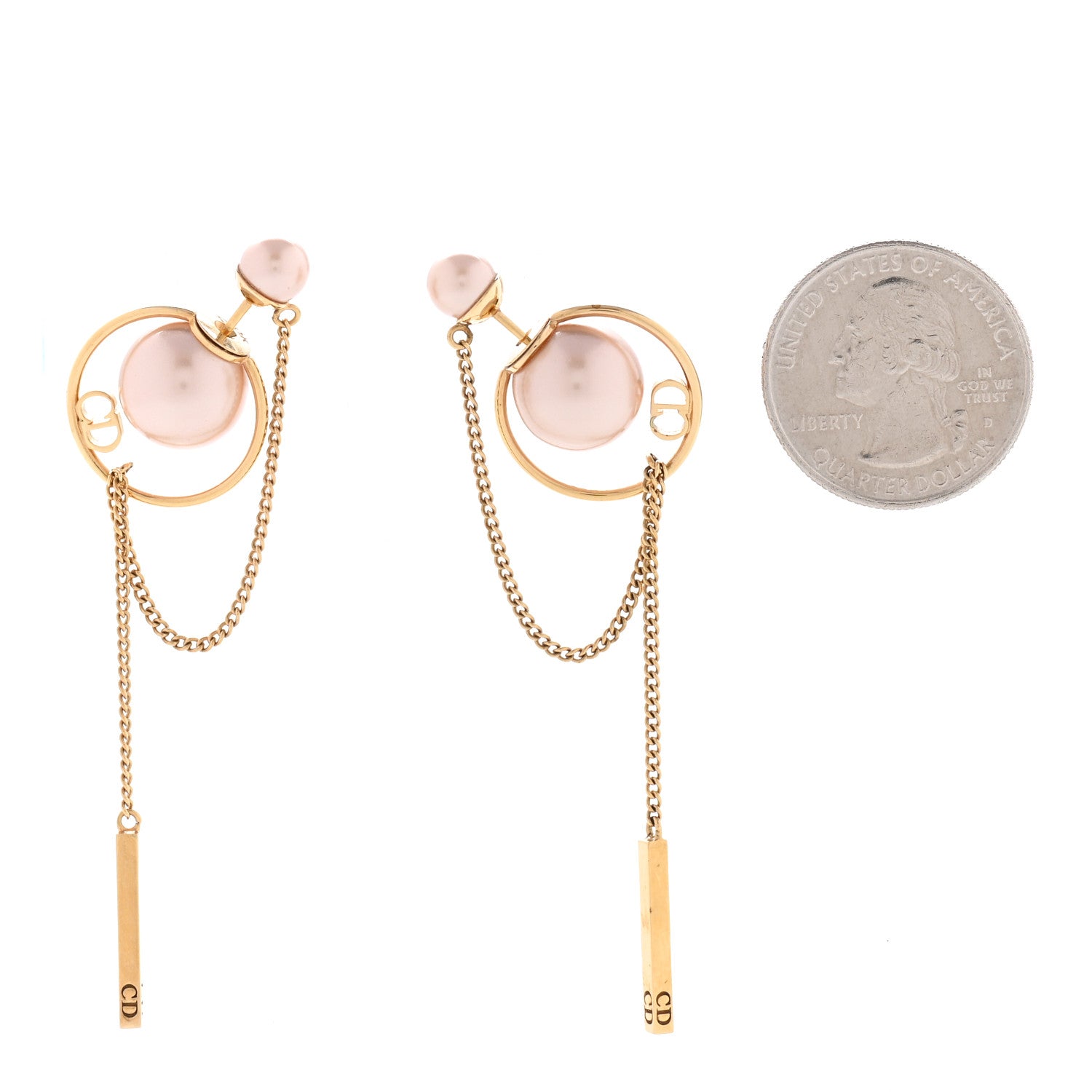 Christian Dior Pearl Tribales Dangle Chain Earrings Pink Gold 2 of 5