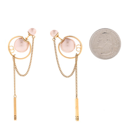 Christian Dior Pearl Tribales Dangle Chain Earrings Pink Gold 2 of 5