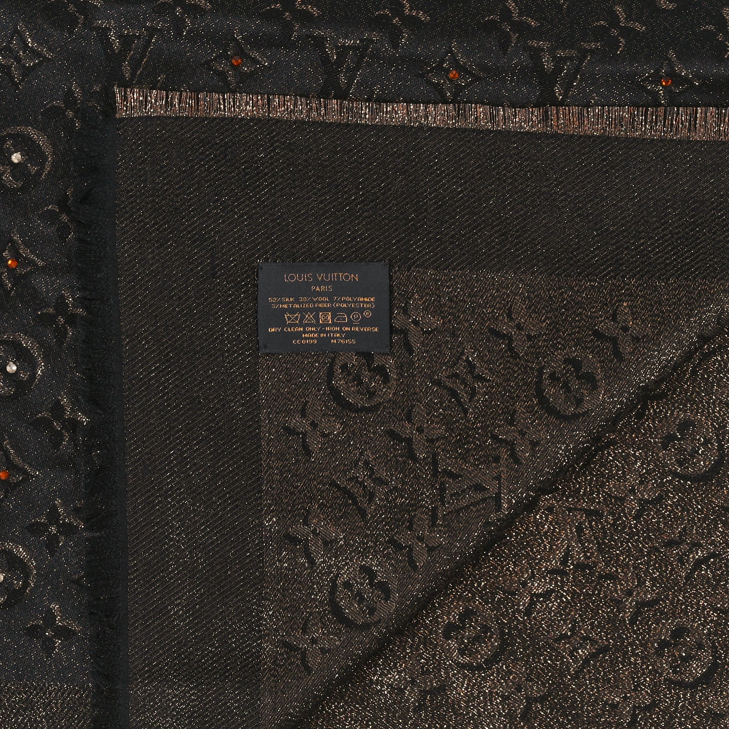 Silk Lurex Wool Shiny Monogram Shawl Black