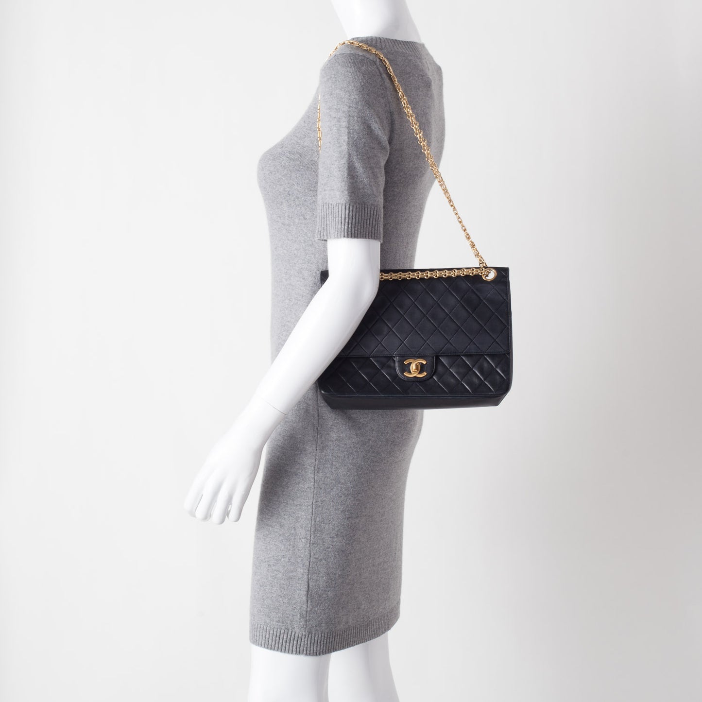 Lambskin Medium Mademoiselle Chain Double Flap Black