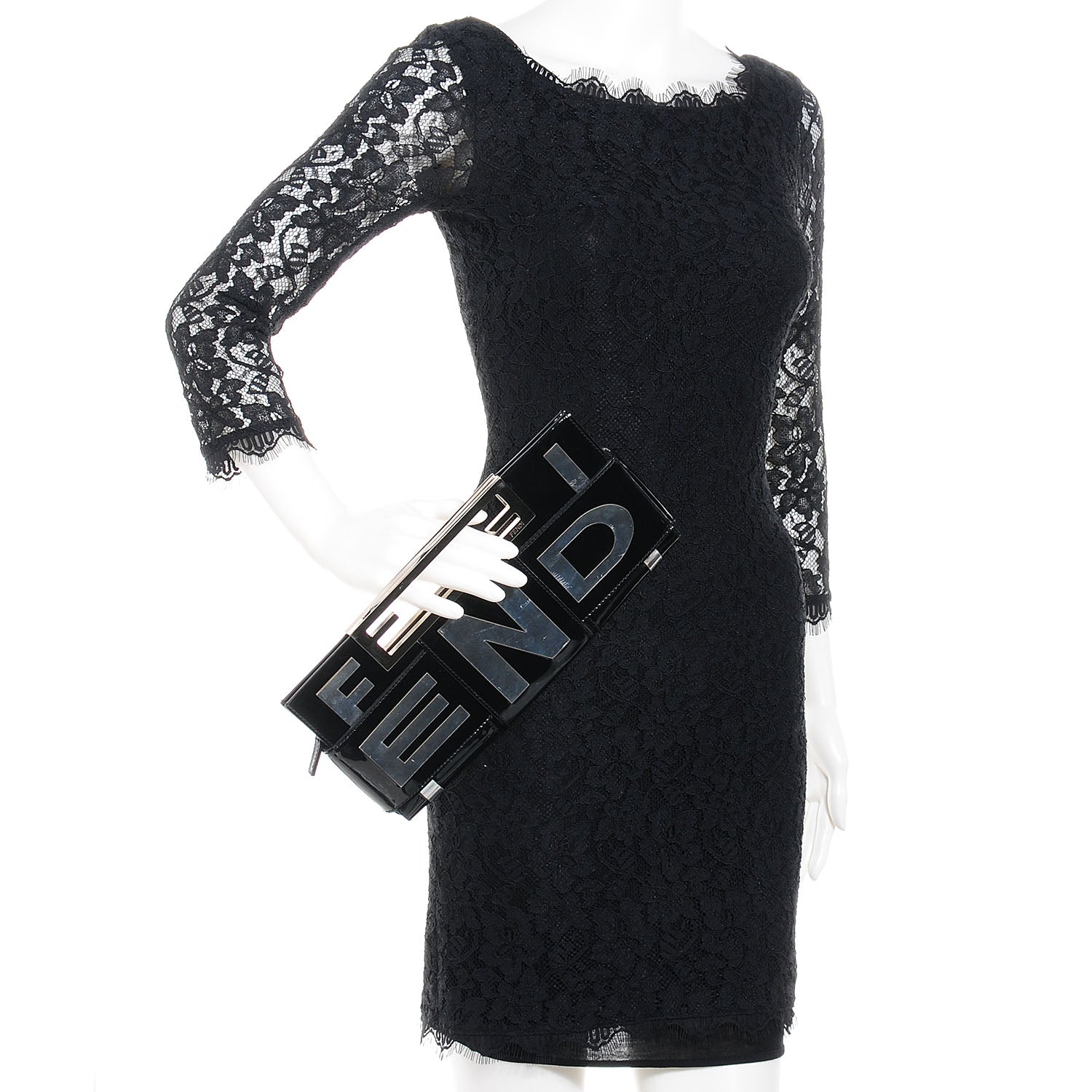 Fendi Patent Crossword Clutch Black 2 of 10
