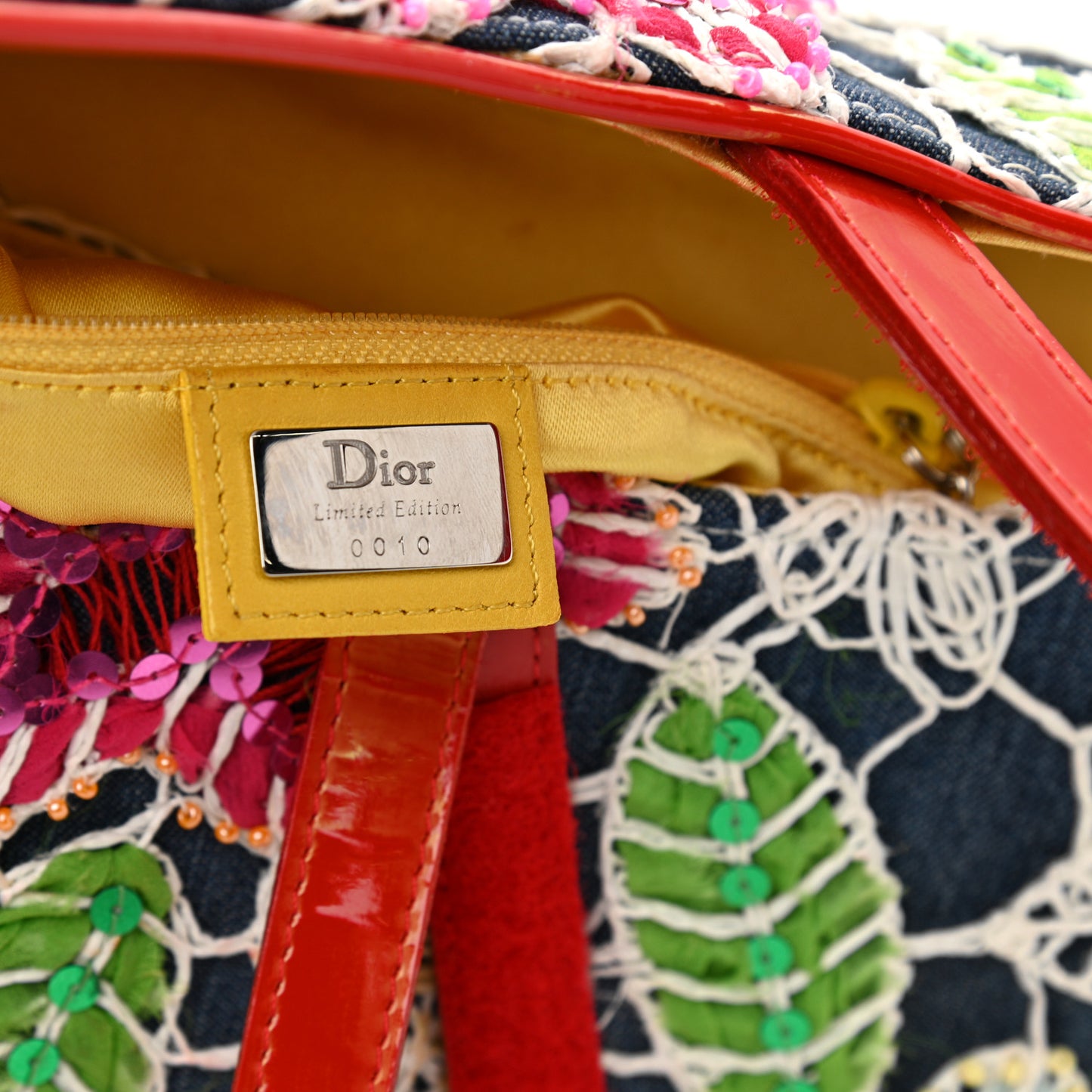 Denim Embroidered Sequin Saddle Bag Multicolor