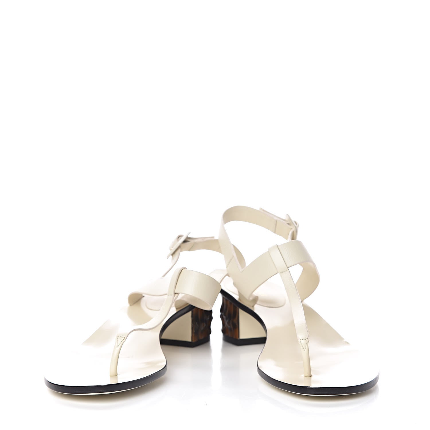 Gucci Calfskin Bamboo T-Strap Thong Sandals 39 White 5 of 12
