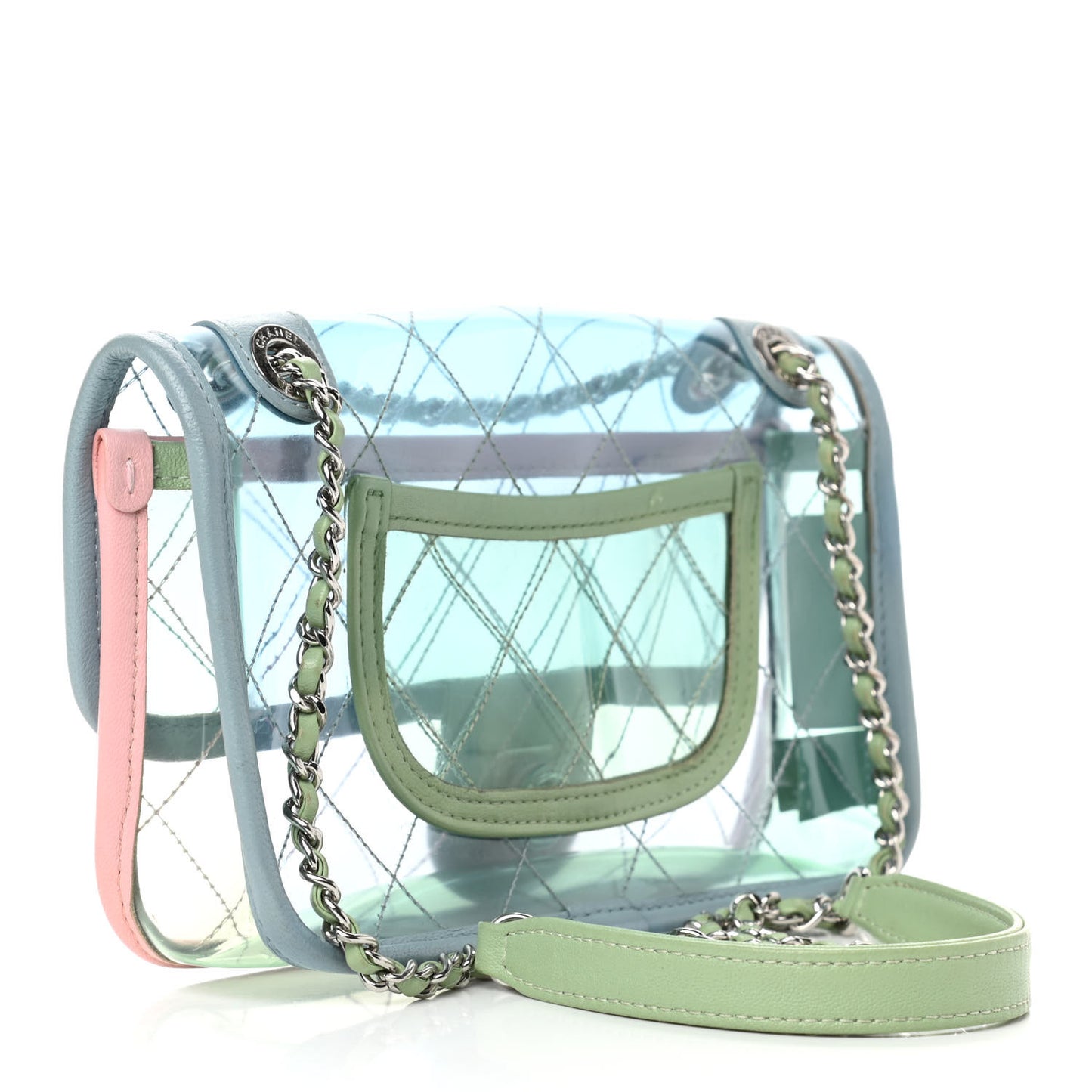 Lambskin PVC Quilted Mini Coco Splash Flap Blue Green