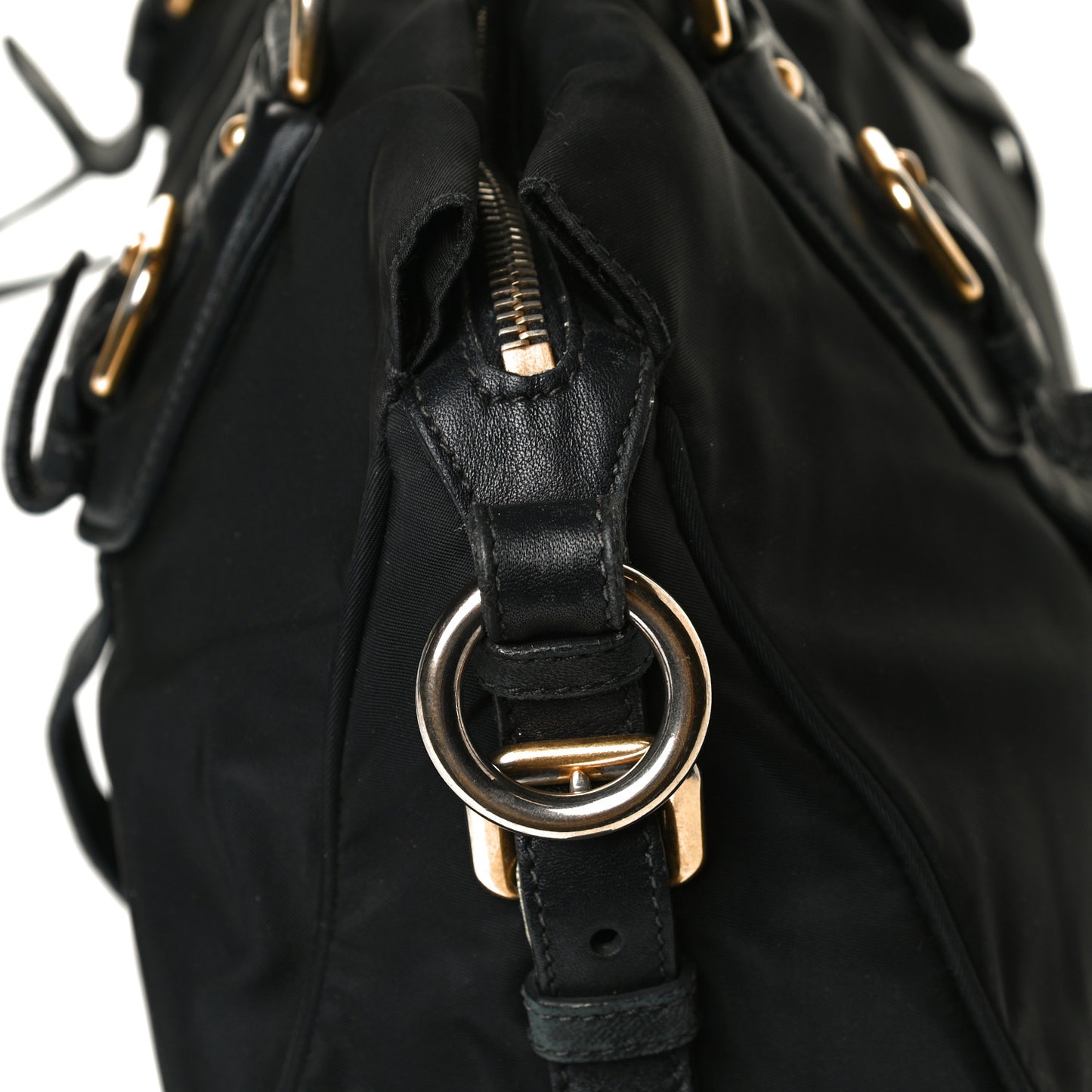 Tessuto Nylon City Calfskin Shoulder Bag Black