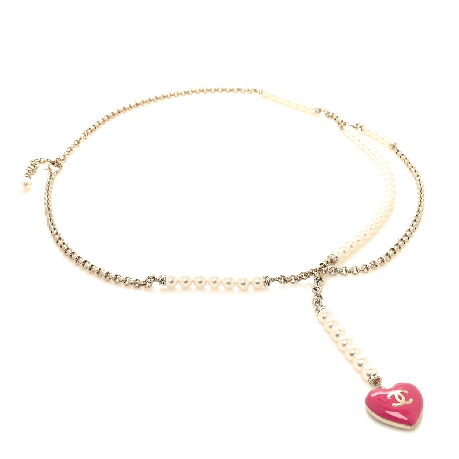 Chanel Pearl Crystal CC Belt 85 Gold Pearly White Pink 1 of 5
