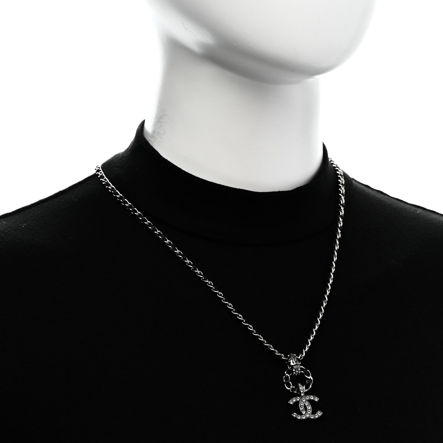 Lambskin Crystal Chain Choker Necklace Silver Black