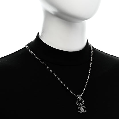 Chanel Lambskin Crystal Chain Choker Necklace Silver Black 2 of 6