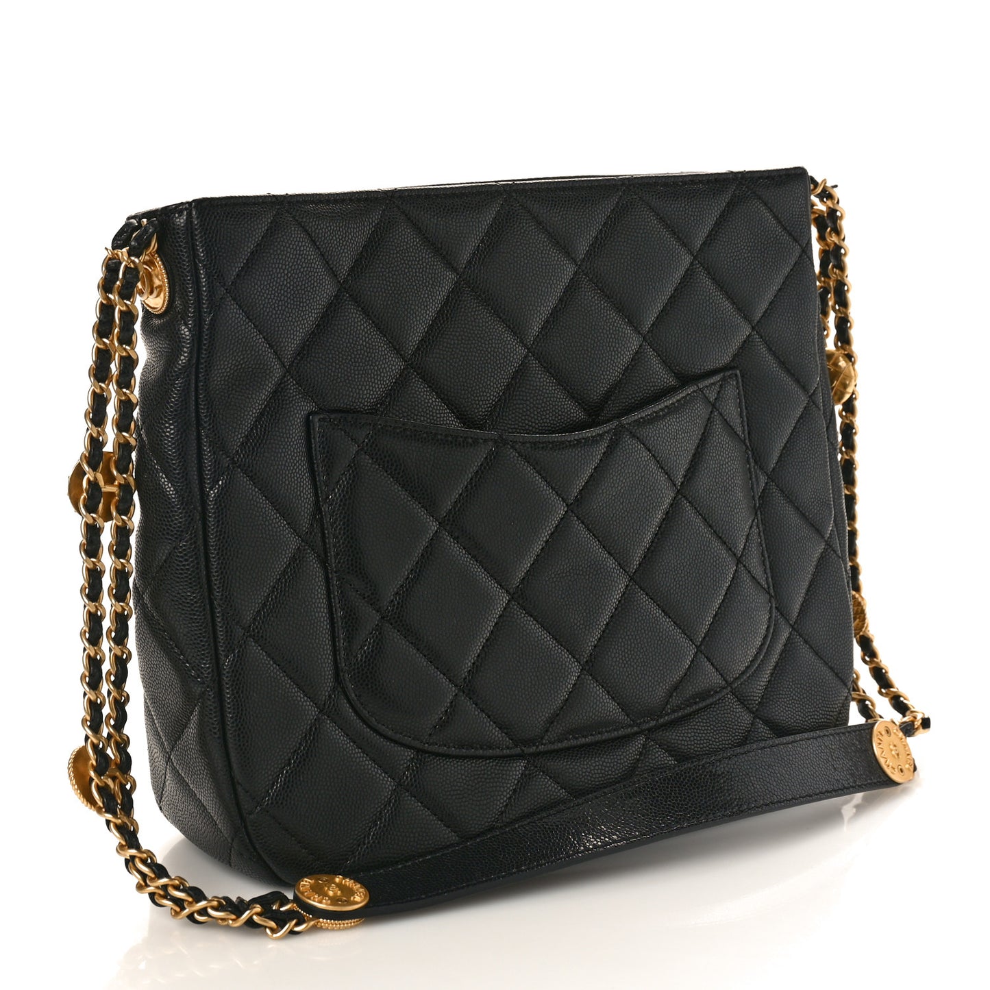 Caviar Quilted Twist Your Buttons Hobo Black