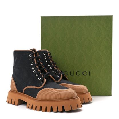 Gucci Monogram Miro Soft Calfskin Mens Lace Up Combat Boots 9 Black Koi Beige 12 of 12