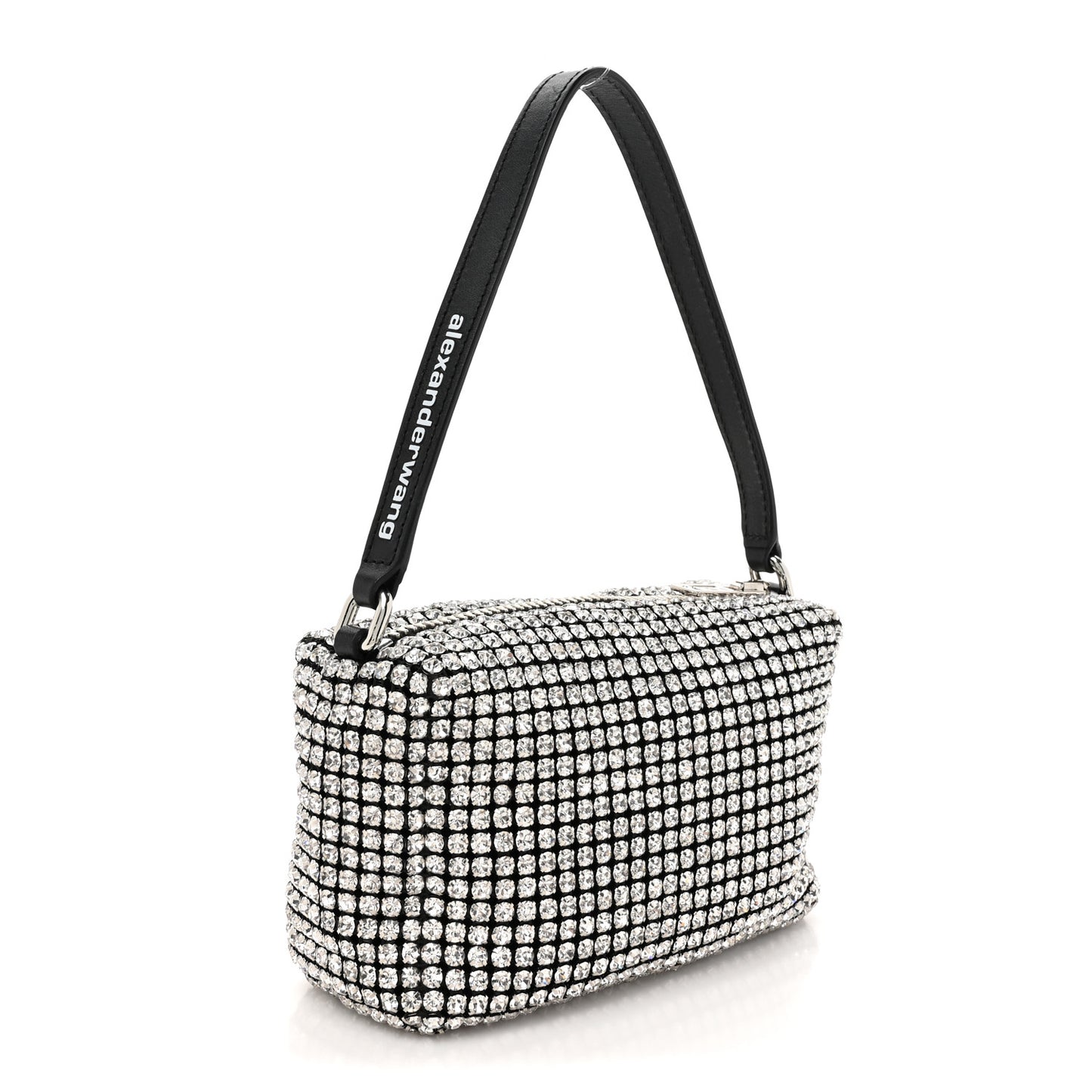 Mesh Crystal Rhinestone Mini Heiress Pouch Black Silver