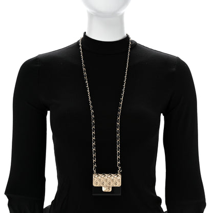 Chanel Metal Resin Lambskin Flap Bag Long Necklace Gold Black 2 of 6