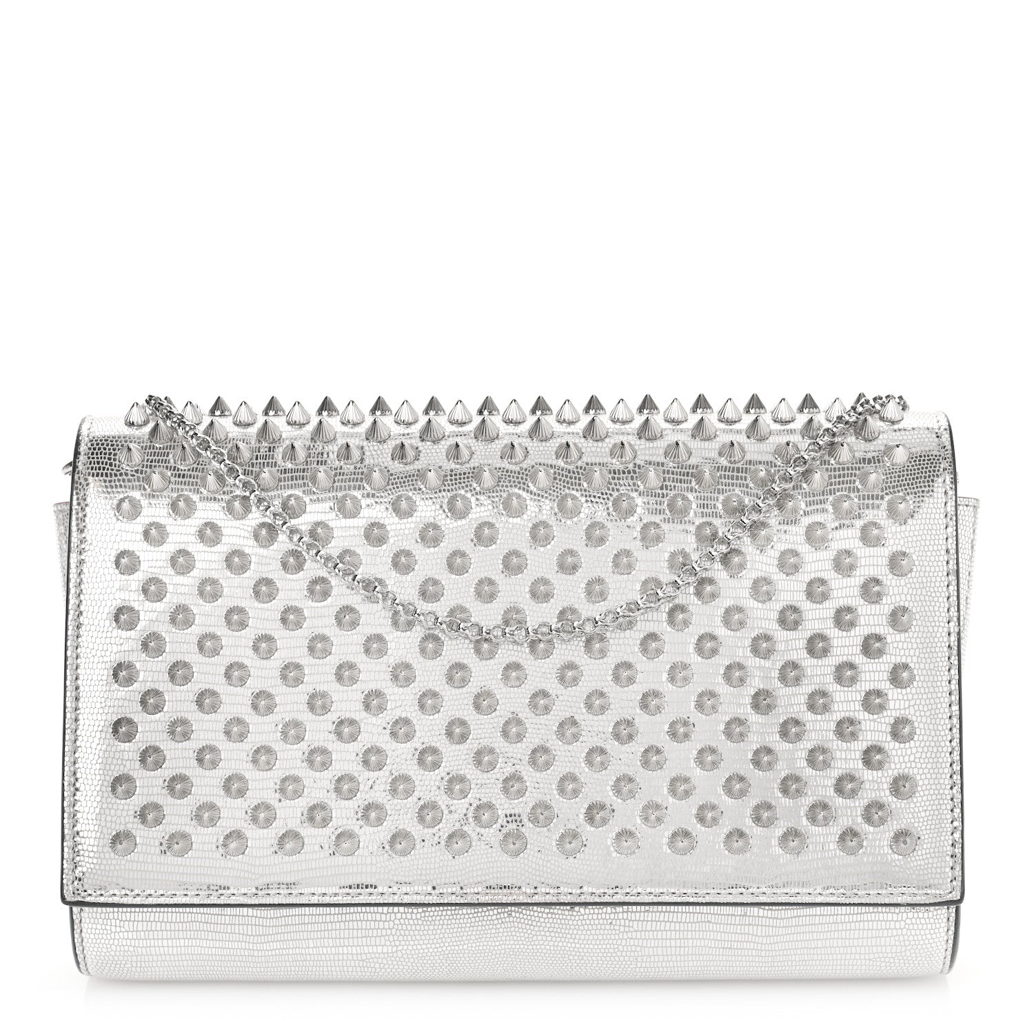 Christian Louboutin Metallic Laminato Lizard Embossed Spikes Paloma Clutch Silver 1 of 9