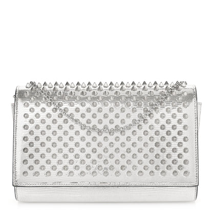 Christian Louboutin Metallic Laminato Lizard Embossed Spikes Paloma Clutch Silver 1 of 9