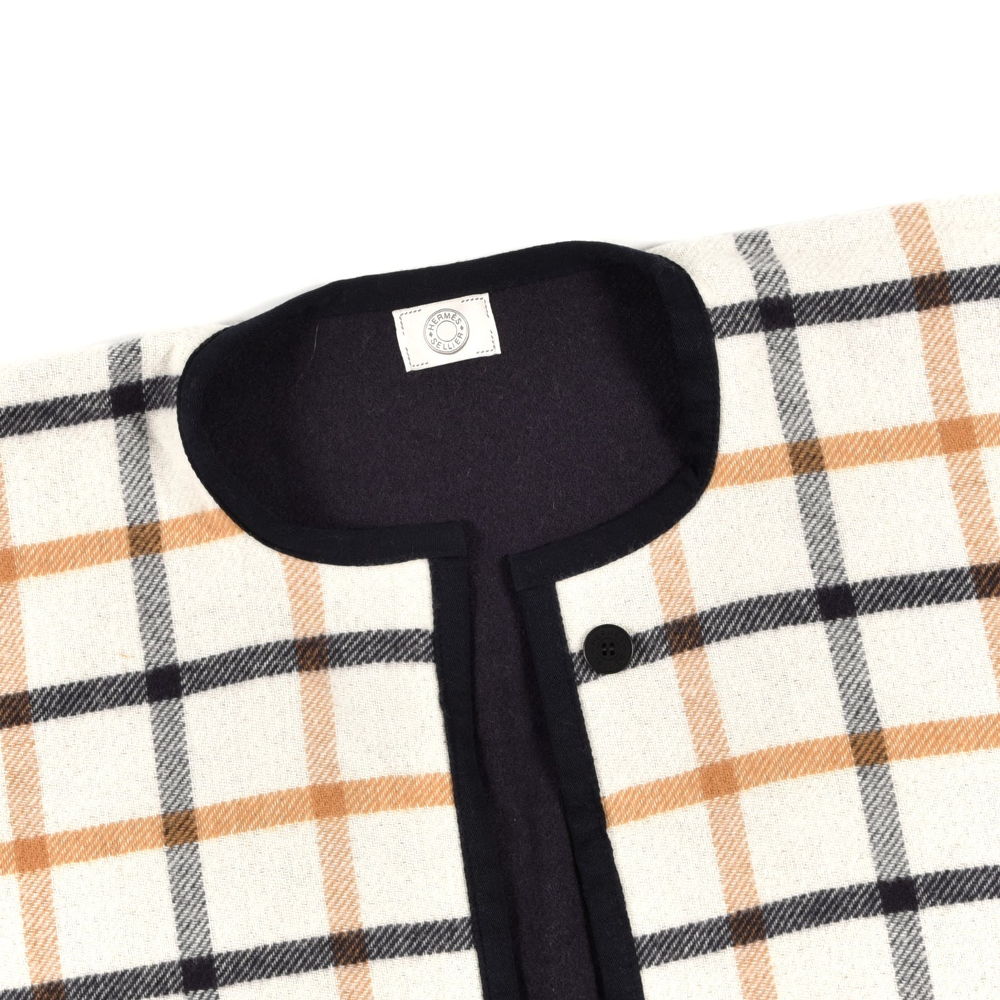 Wool Cashmere Sikkim Calfskin Reversible Camail Poncho Navy Camail