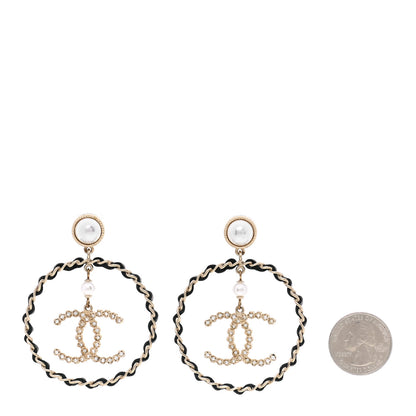 Chanel Lambskin Crystal Pearl CC Drop Earrings Gold Black 2 of 5